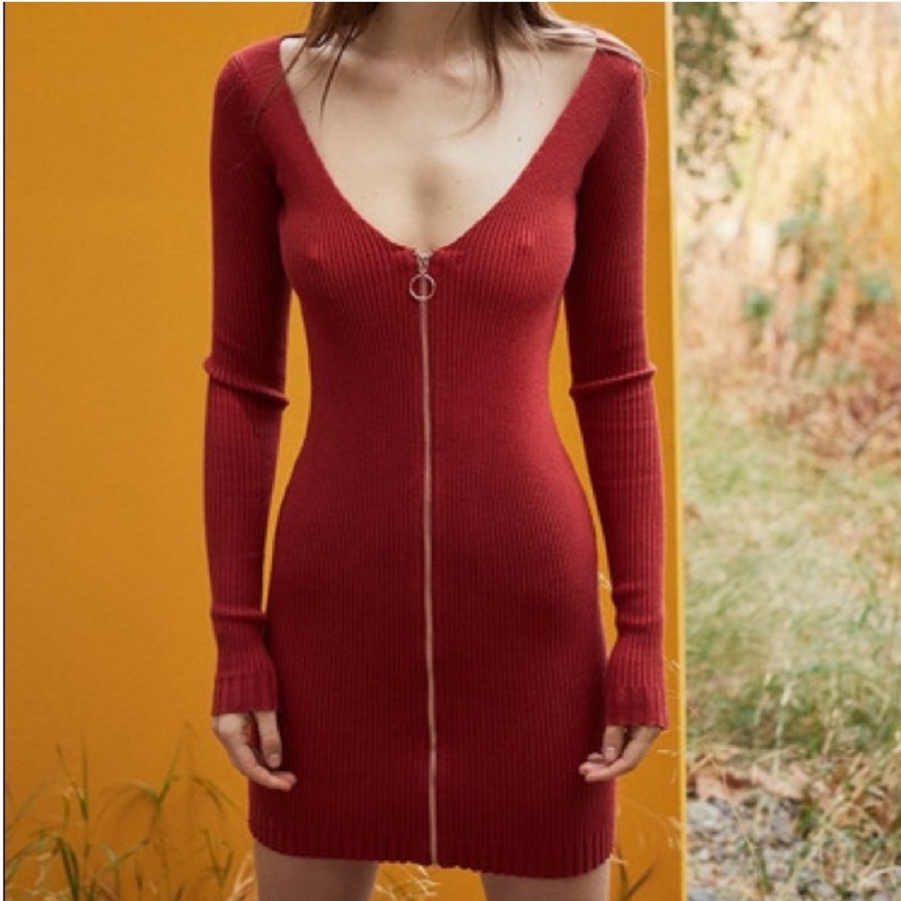FOR LOVE AND LEMONS KNITZ RARE LONG SLEEVE ANNIE DRESS RED NWT